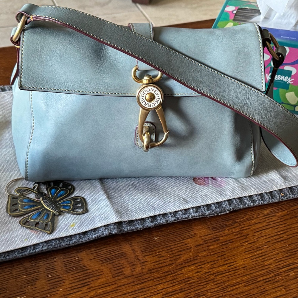 Dooney & Bourke Florentine Leather Libby Dusty Blue Shoulder Bag - Picture 11 of 15